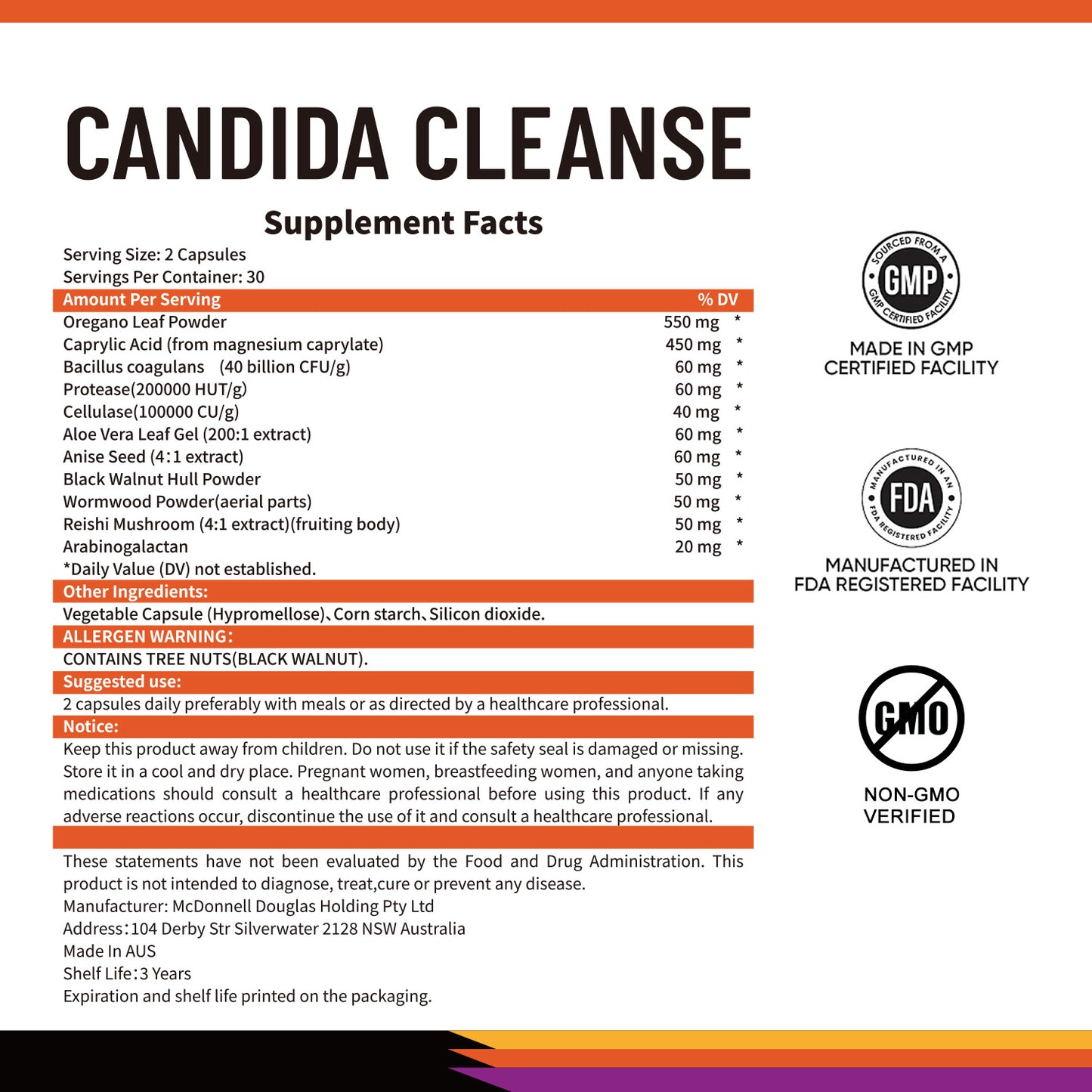 DVO Candida Cleanse Supplement for Detox Cleanse Oregano and Caprylic Acid Blend for Candida Overgrowth-Dandruft/Psoriasis/Eczema/Skin issue, 60 Capsules