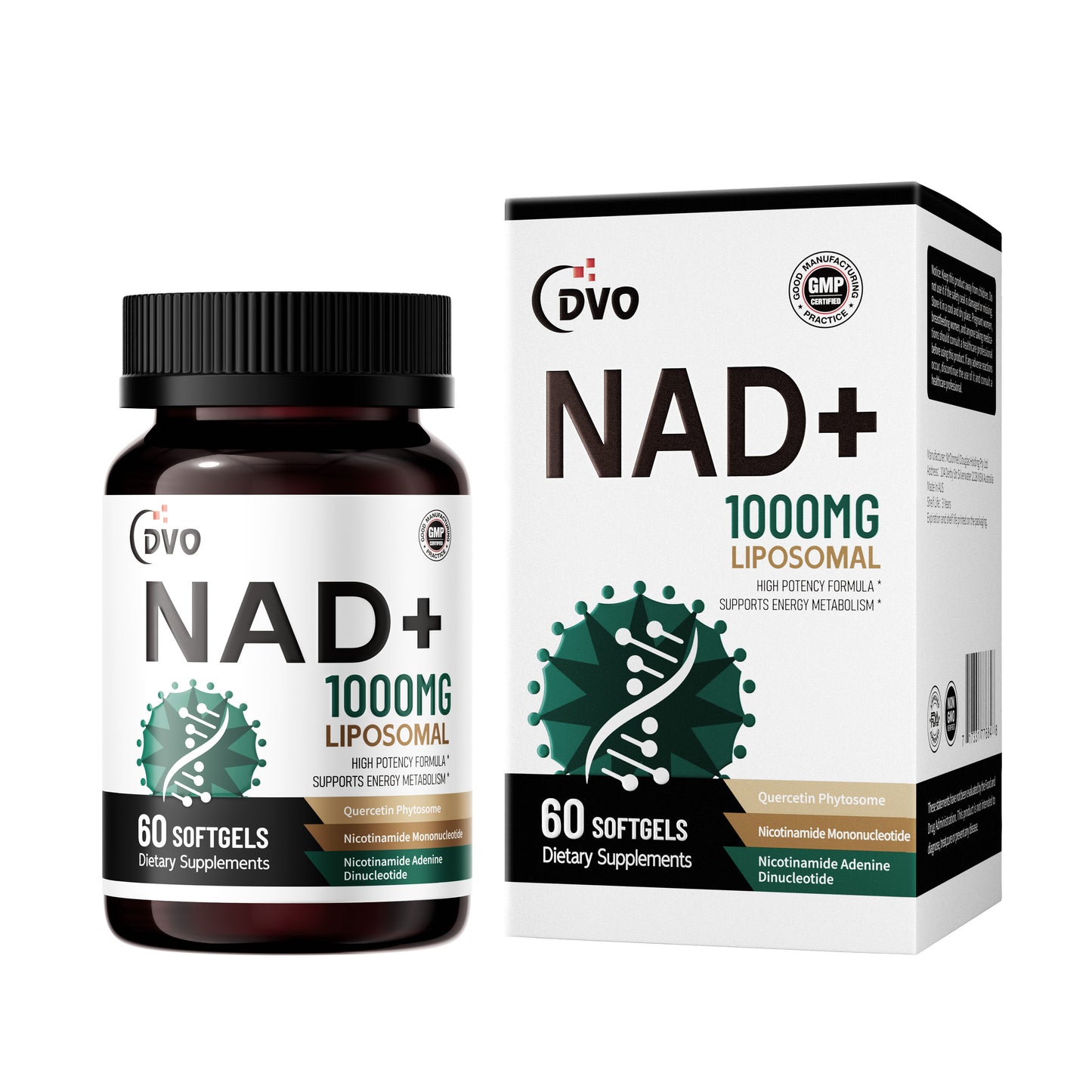 DVO 1000MG Liposomal Nad+ Supplement Anti-aging Nad+ Support for Skin Heart Brain Health Improve Energy and Cellular, 60 Capsules